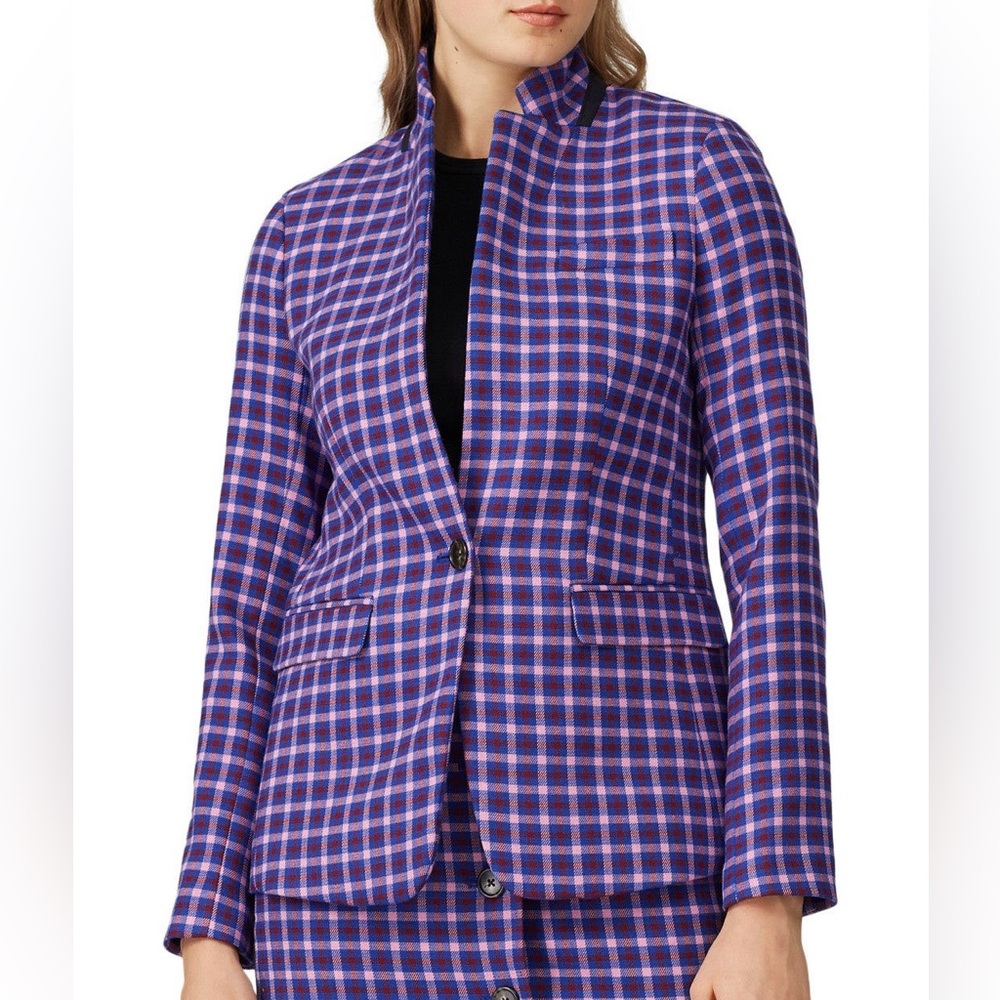 J. Crew Sz 2 Xs Blue Pink Plaid Regent One Button Blazer Jacket Career preppy